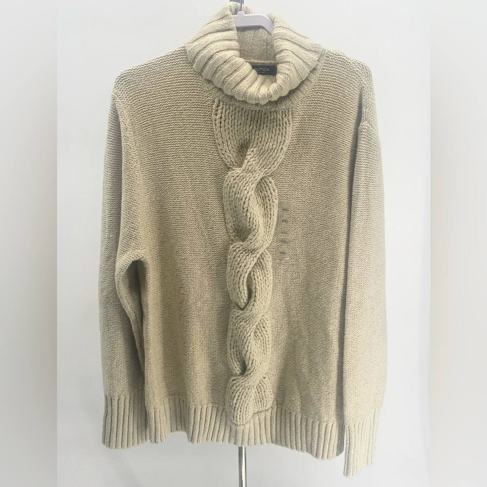 Nautica beige cable-knit turtleneck sweater